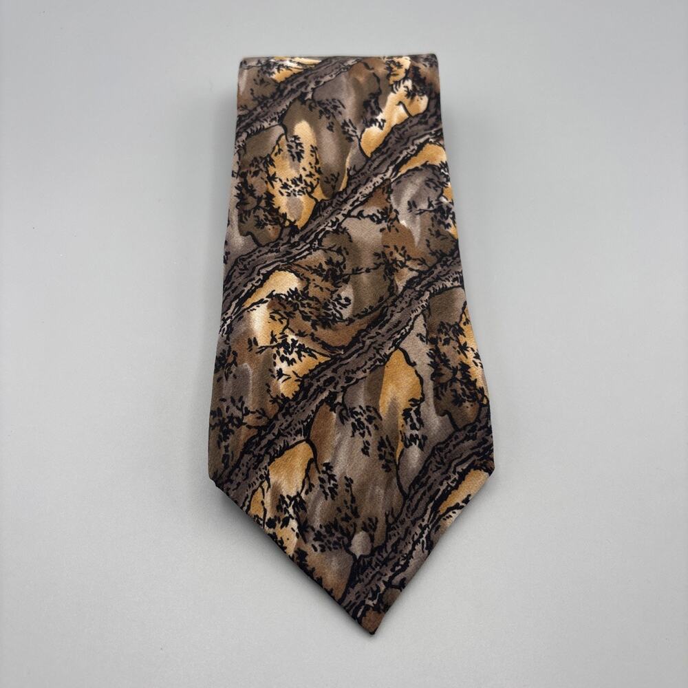 J. GARCIA Silk Tie Pine & Rock Collection Seven Brown Abstract Mens Necktie